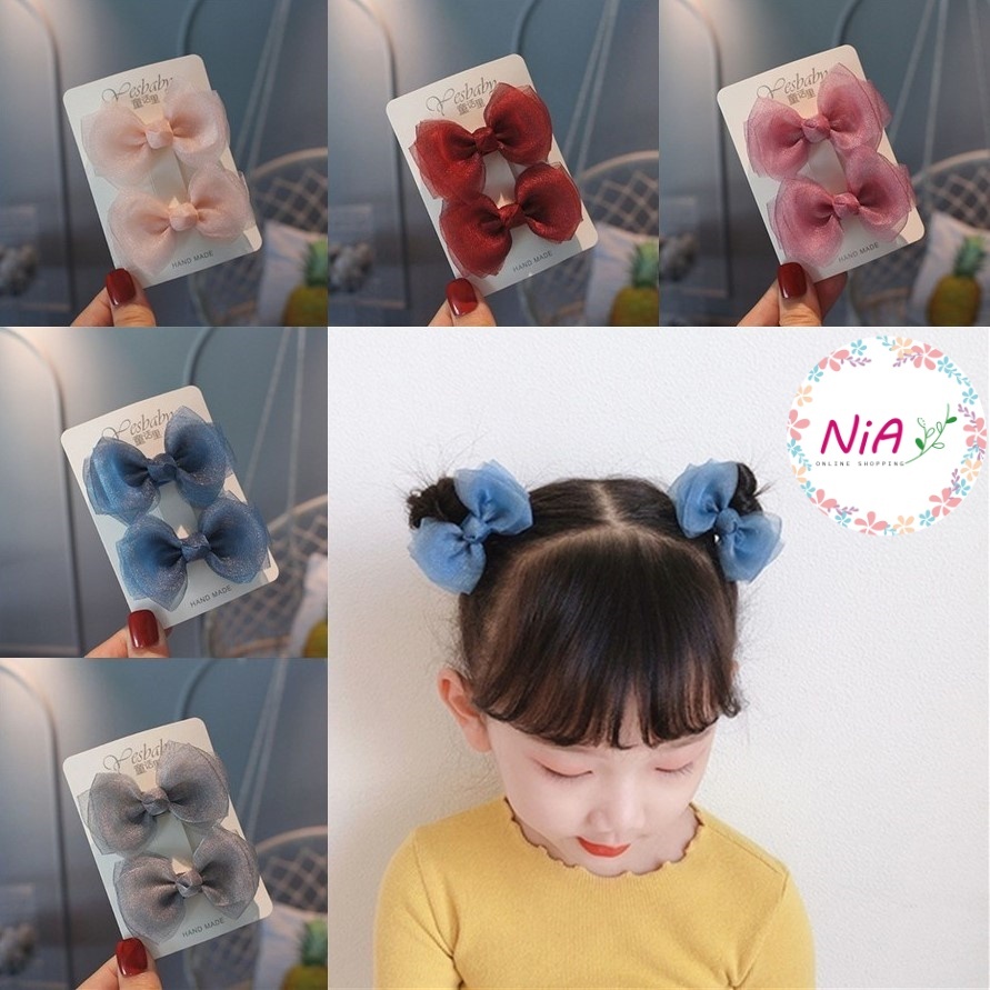 Set 2 kẹp tóc nơ voan phong cách công chúa thời trang xinh xắn cho bé gái PK105