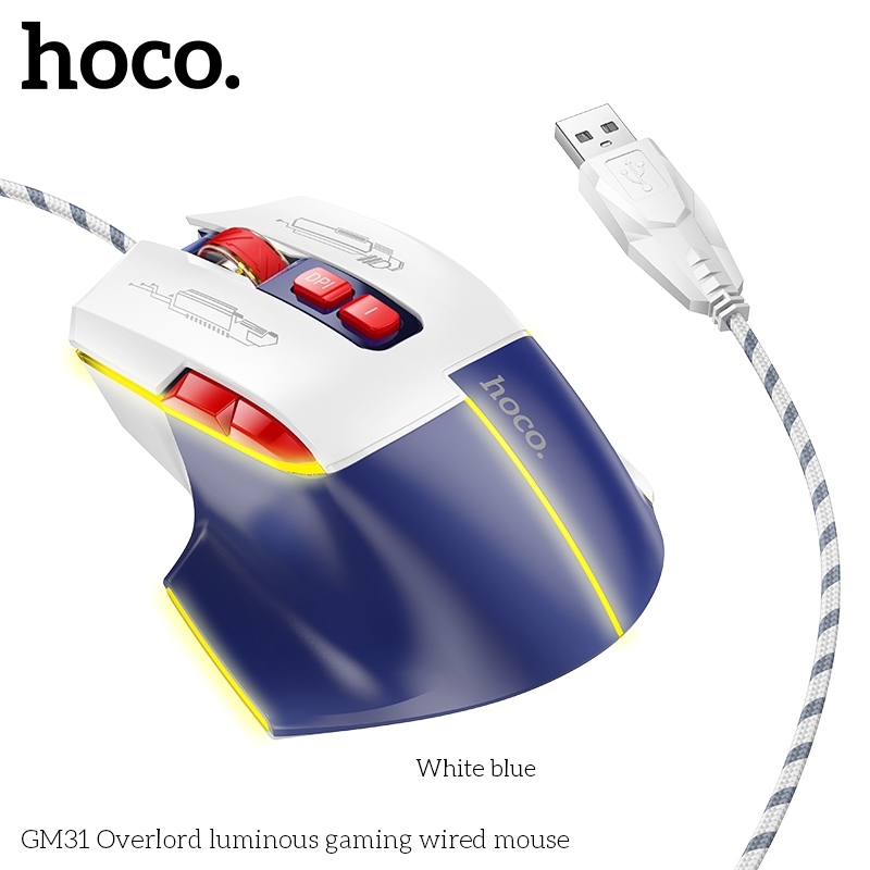 Chuột máy tính gaming văn phòng có dây Hoco GM31 led RGB, DPi 3600 -Bảo Hành 6 tháng