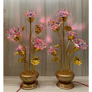 MỘT CẶP ĐÈN BÌNH BÔNG PHA LÊ 3 BÔNG VÀ 5 BÔNG SEN