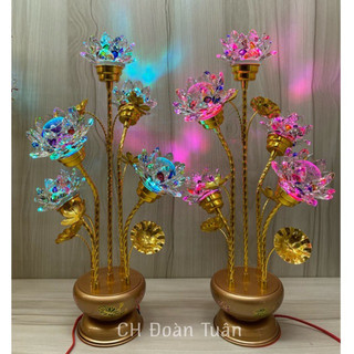 MỘT CẶP ĐÈN BÌNH BÔNG PHA LÊ 3 BÔNG VÀ 5 BÔNG SEN