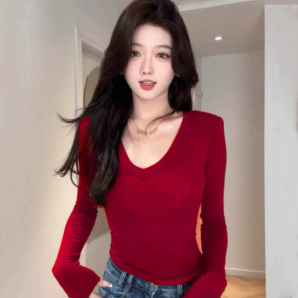Áo Thun Ôm Body Nữ Form Trơn Basic Tay Dài Cô Tim Kiểu Dáng Thắt Eo Tôn Dáng Siêu Xinh Nhiều Màu | BigBuy360 - bigbuy360.vn