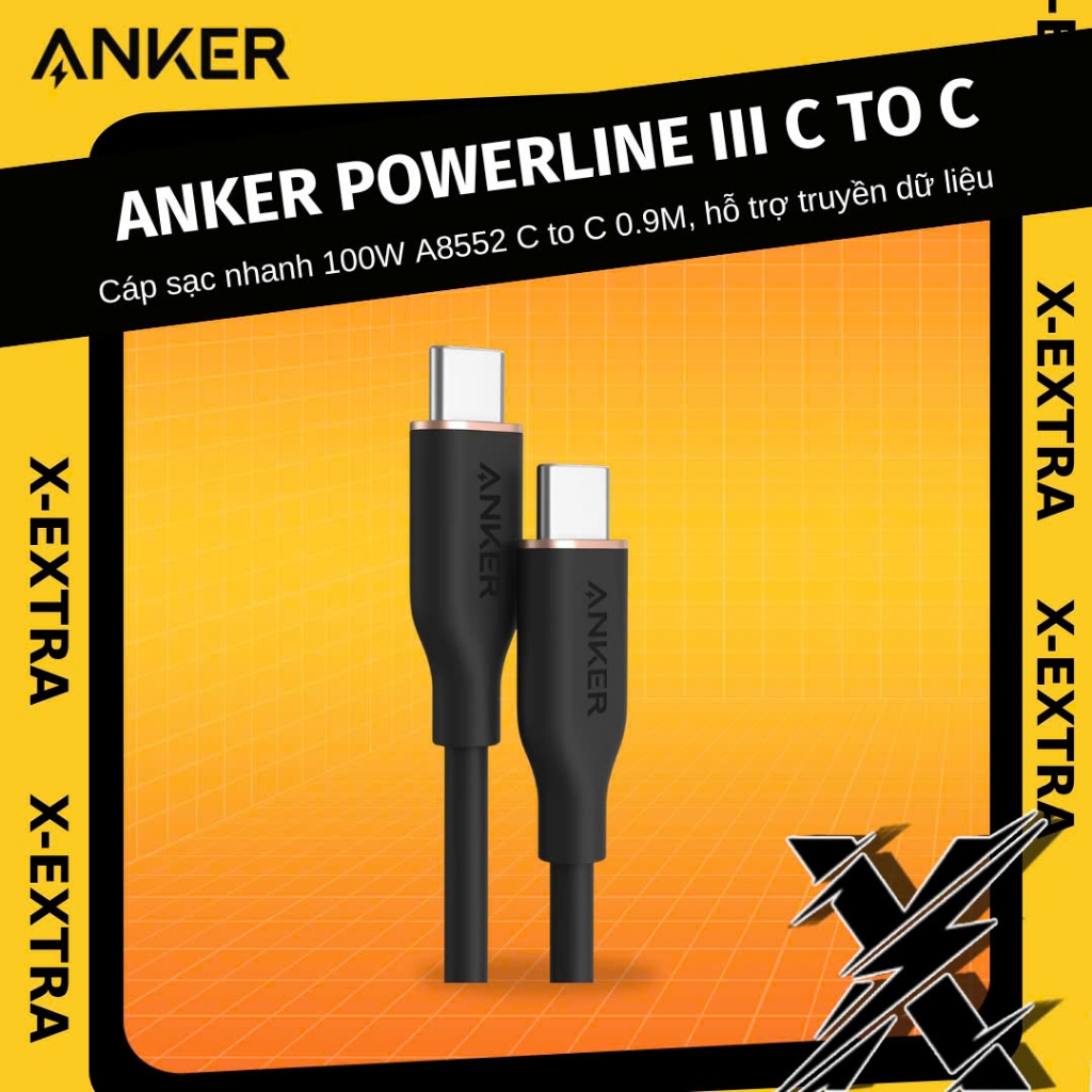 Cáp sạc nhanh ANKER A8552 0.9m, A8553 1m8 PowerLine III Flow C to C 100W 5A