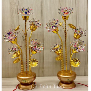 MỘT CẶP ĐÈN BÌNH BÔNG PHA LÊ 3 BÔNG VÀ 5 BÔNG SEN