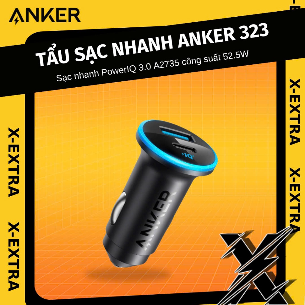 Tẩu sạc nhanh xe hơi Anker A2735 323 52.5W, sạc nhanh 30W PowerIQ 3.0