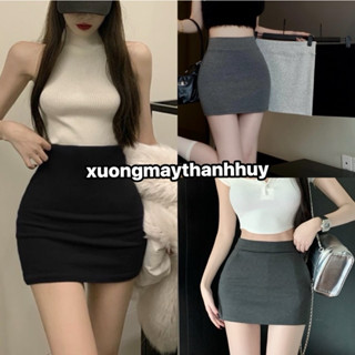 Chân váy ngắn chất tăm co dãn có quần bảo hộ, chân váy ôm body co dãn chất gân tăm co dãn-625