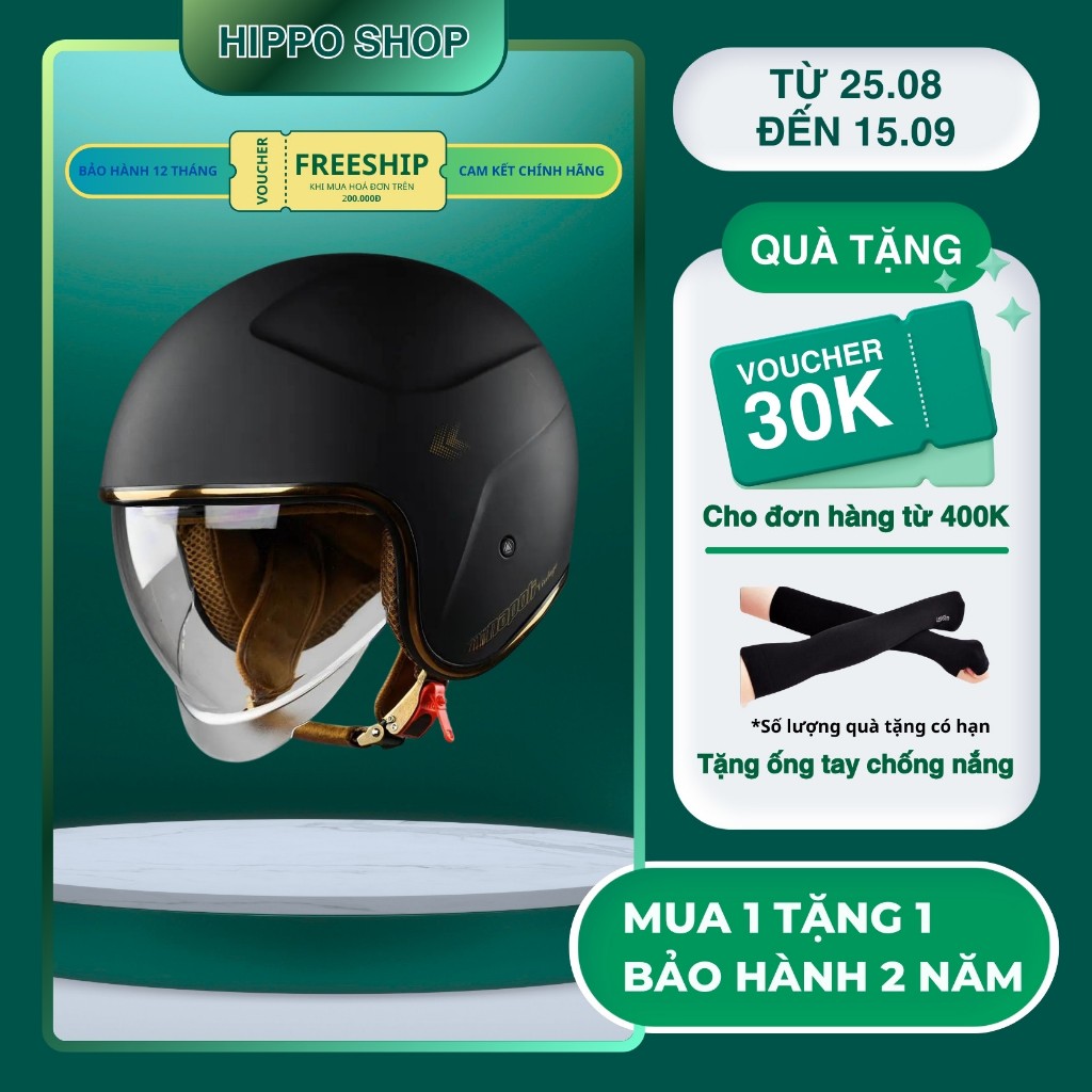 Mũ Bảo Hiểm NAPOLI 3/4 Kính Âm N189 Màu Đen Nhám Chính Hãng Bảo Hành 12 Tháng Phù Hợp Nam Nữ Size M,L (56cm > 60cm)