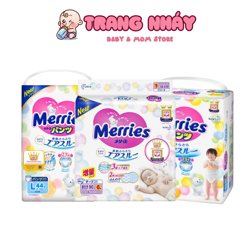 Bỉm Merries Dán/Quần Nội địa Nhật (NB90+6, S70+6, M58+6, M64+4, L44+6, L54+4, XL38+6, XXL26 +2)
