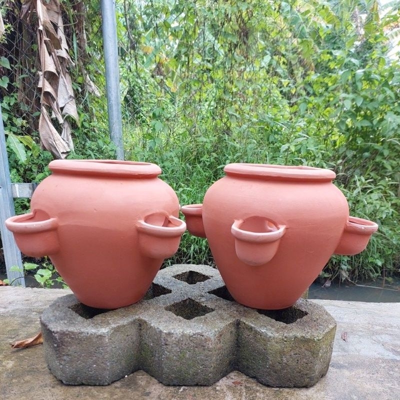 Chậu đất nung - chậu chum 5 túi miệng 12 x cao 20 (miệng túi 4cm)