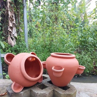 Chậu đất nung - chậu chum 5 túi miệng 12 x cao 20 (miệng túi 4cm)