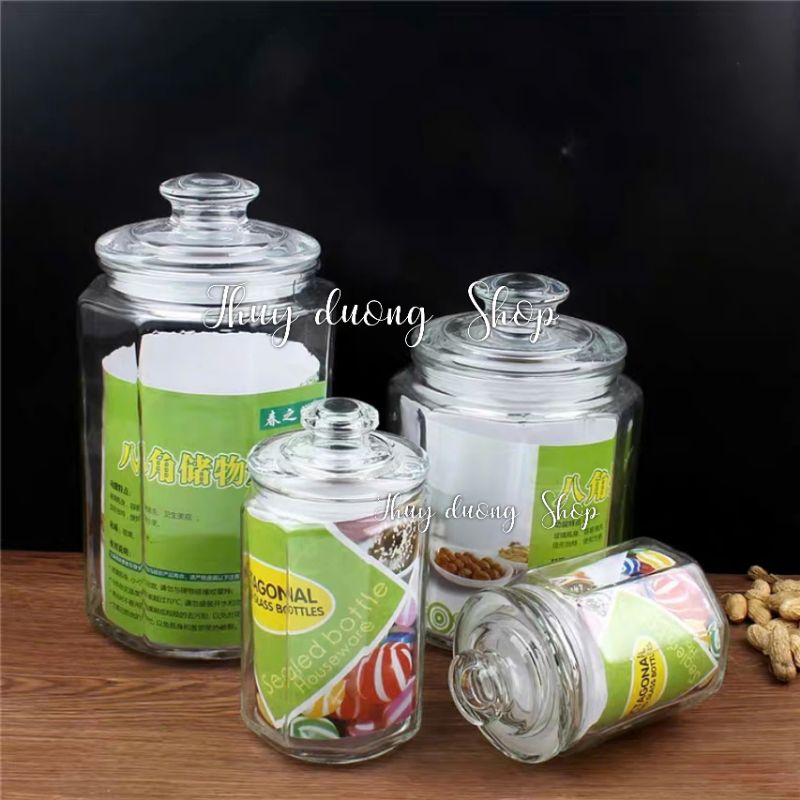 Lọ thủy tinh đựng gia vị kiểu lục giác 380ml, 550ml,900ml