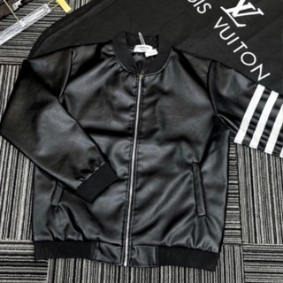 Áo Khoác Da PU Viền Tay 3 Sọc Siêu Đẹp - Áo Bomber Thom Nam Nữ Hot 2024 New 2024