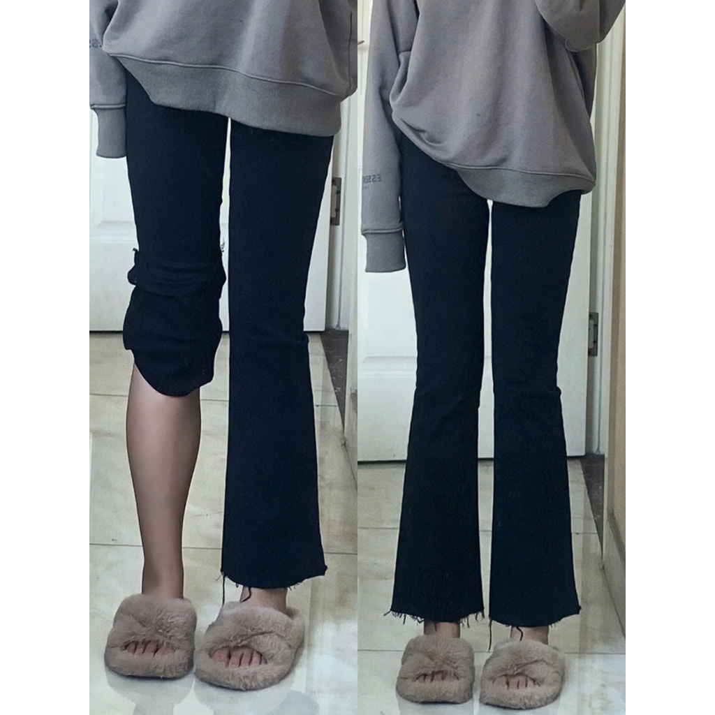 Quần Jean Ống Loe Cạp Cao Chất Vải Bò Giấy Co Giãn-MOXIE BOUTIQUE