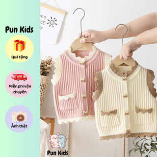  Áo gile len thu đông cách điệu hoạ tiết cúc tai thỏ đáng yêu cho bé gái từ 8-18kg AMĐ57 
