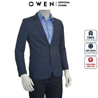 Áo demi nam công sở OWEN BL231705 blazer màu Kẻ caro xanh đậm vải poly cao cấp dáng regular fit tôn dáng người mặc