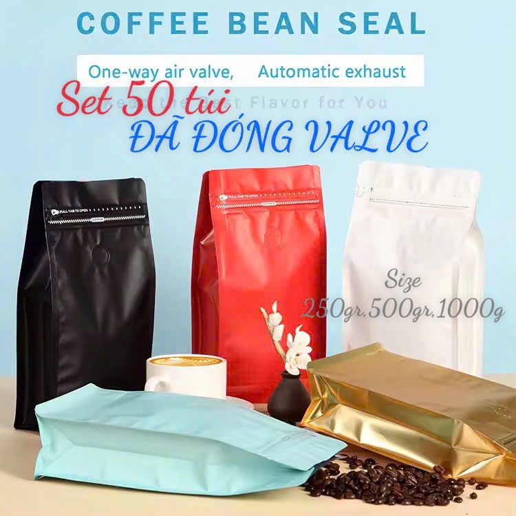 [SET 50 TÚI - ĐÃ ĐÓNG VALE] Túi 8 CẠNH MÀNG GHÉP ĐỰNG CAFE  (nhiều màu, full size)