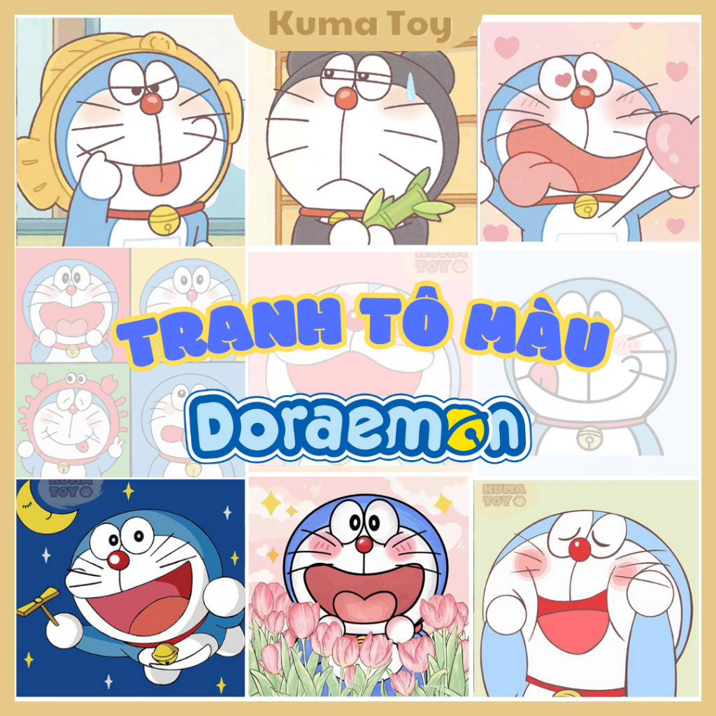 Tranh tô màu theo số Doraemon - Tranh số hóa tự tô DIY có khung tranh 30x30 anime Doremon [Nhiều mẫu