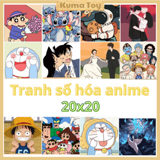Tranh tô màu theo số anime Doraemon, One Piece, Shin, Naruto - Tranh số hóa tự tô DIY có khung tranh 20x20