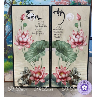 Tranh Hoa sen (Tâm-An) canvas đủ khung bản đẹp cao 3,4cm thẩm mĩ trang trí nhà siêu đẹp