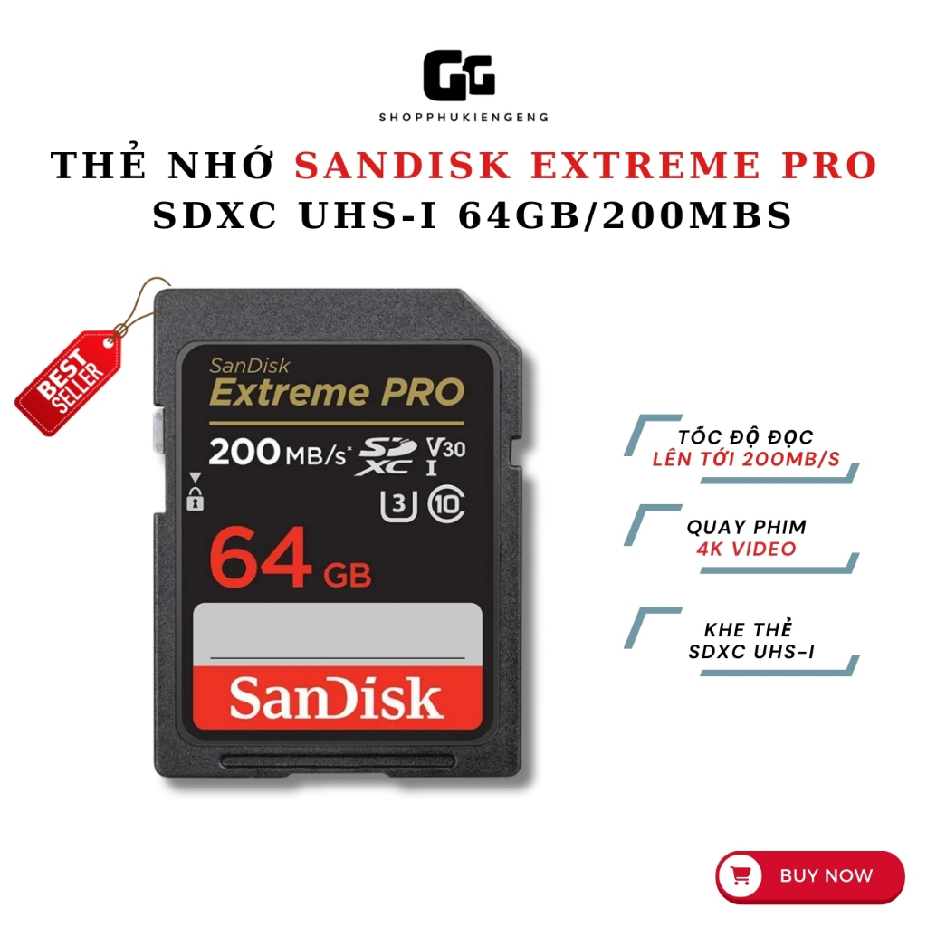 Thẻ nhớ SDXC SanDisk Extreme Pro U3 V30 32/64/128GB tốc độ 200mb/s