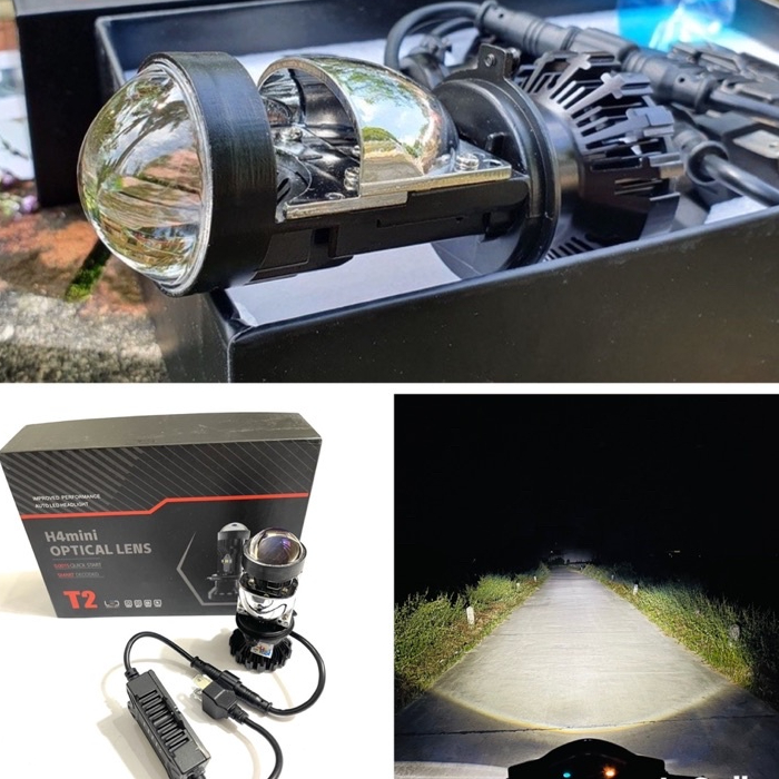 Đèn Pha Led H4 Bi Cầu Mini Mẫu T2 Pro Kính Tím Siêu Sáng