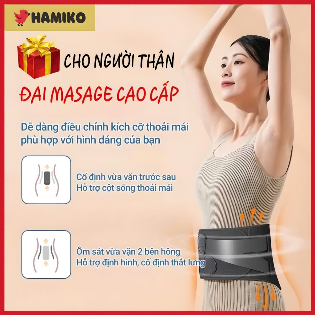 Đai massage lưng hỗ trợ cột sống, giảm đau vùng thắt lưng, vùng bụng, Bảo hành 12 tháng