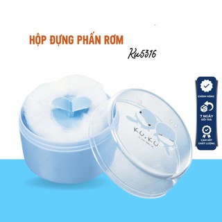 Bông chấm phấn rôm Kuku. Hộp đựng phấn rơm KU.KU Duckbill ku5304 sợi bông mềm mại 7 x 8 cm