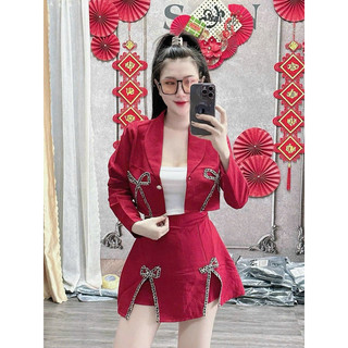Sét đầm vest ba món áo khoác kèm chân váy mẫu mới hottren