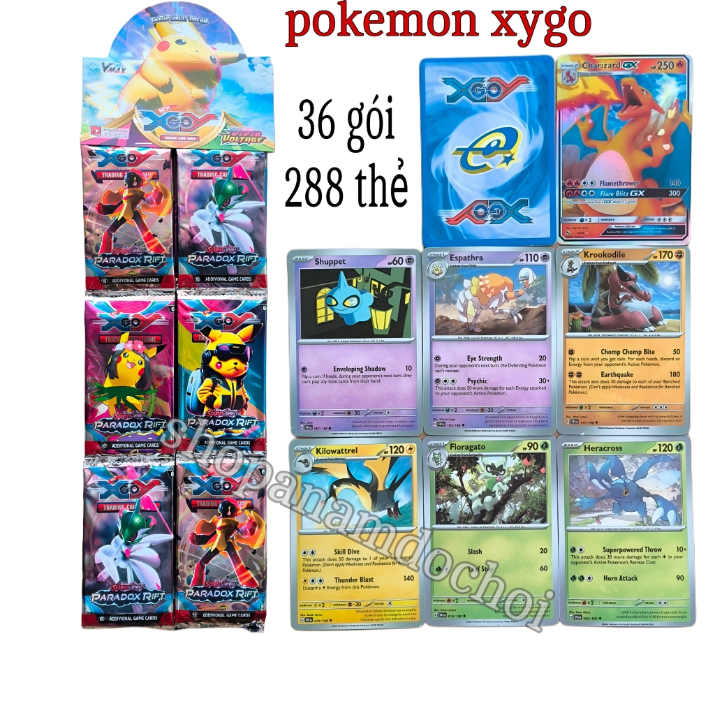 Dây 36 gói 288 thẻ bài pokemon xygo phiên bản mới bán tại shopanamdochoi.com