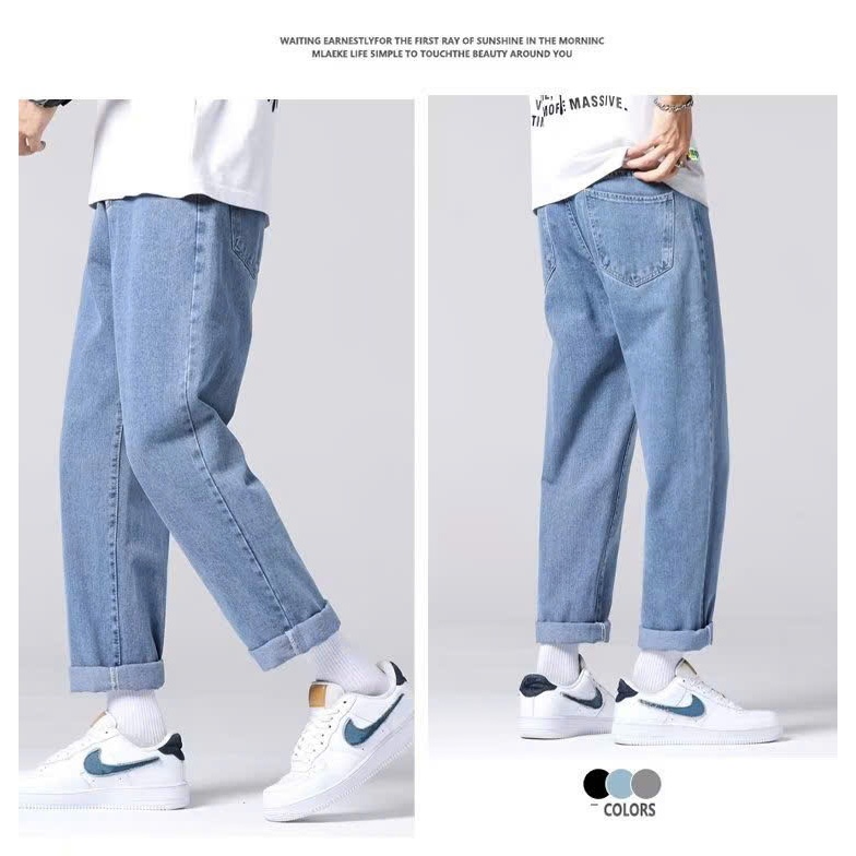 Quần jean nam cạp cao ống suông rộng Atrastino, quần baggy nam chất jeans mềm, dày dặn xu hướng 2023
