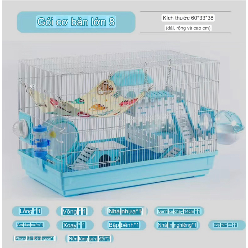 Lồng,chuồng hamster size đại 60*33*38cm có lỗ lắp nhà tắm ngoài