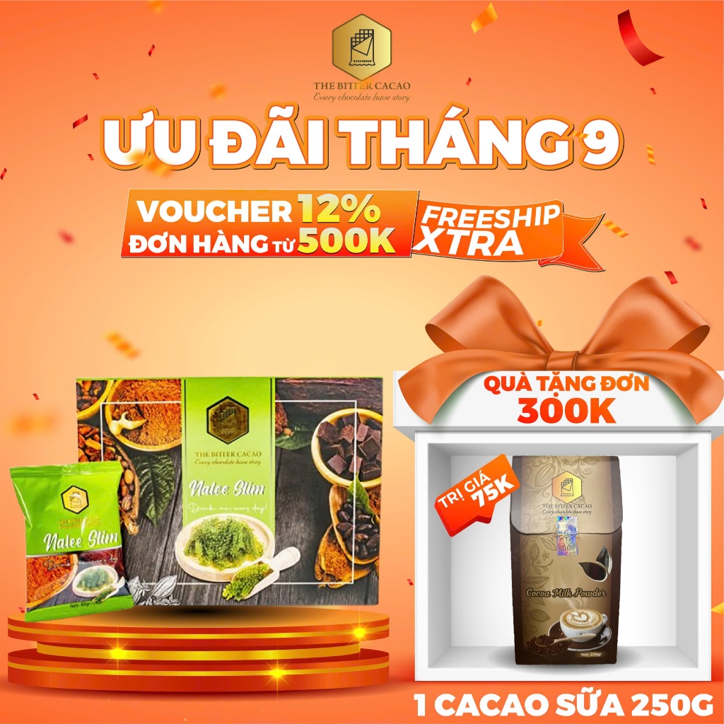 Thực phẩm cacao giảm cân The Bitter Cacao Nalee Slim hộp 20 gói x30g hỗ trợ giảm cân nhanh chóng