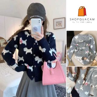 Áo Cadigan, Áo Khoác Len Dệt Kim Thêu Cún Cute Đính Nơ Xinh Phong Cách Hàn Quốc Dáng Vừa Cổ Tròn Hot 2024 Shopquacam