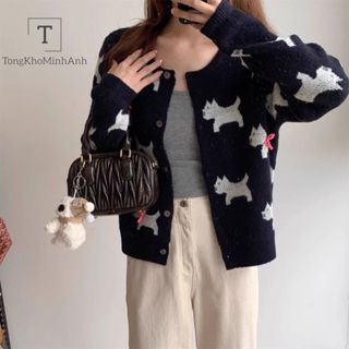 Áo Cadigan, Áo Khoác Len Dệt Kim Cổ Tròn Hoạ Tiếc Cún Cute Đính Nơ Dáng Vừa  Phong Cách Dễ Thương Hot 2024 Tongkhominhan