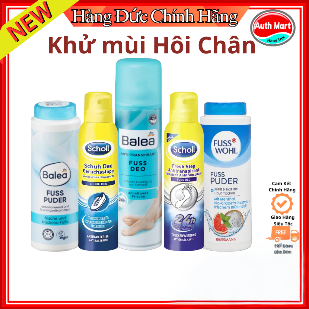 Bột khử mùi hôi chân hôi giày Balea, Fuss Wohl, Xịt khử mùi hôi chân và giày Scholl, Balea-Hàng Đức