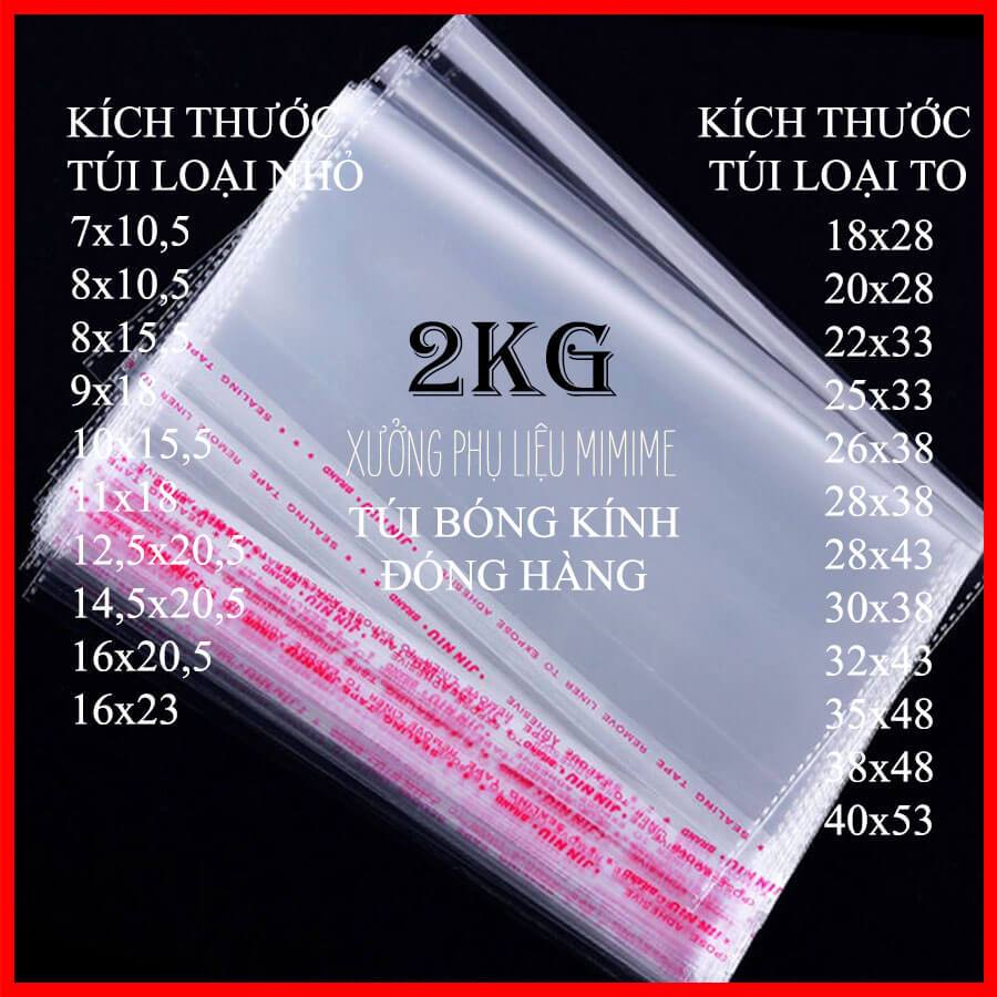 2KG Túi dán miệng bóng kính đựng quần áo, túi tự dính, túi bóng kiếng, túi ni lông trong suốt, túi opp