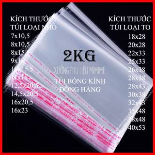 2KG Túi dán miệng bóng kính đựng quần áo, túi tự dính, túi bóng kiếng, túi ni lông trong suốt, túi opp