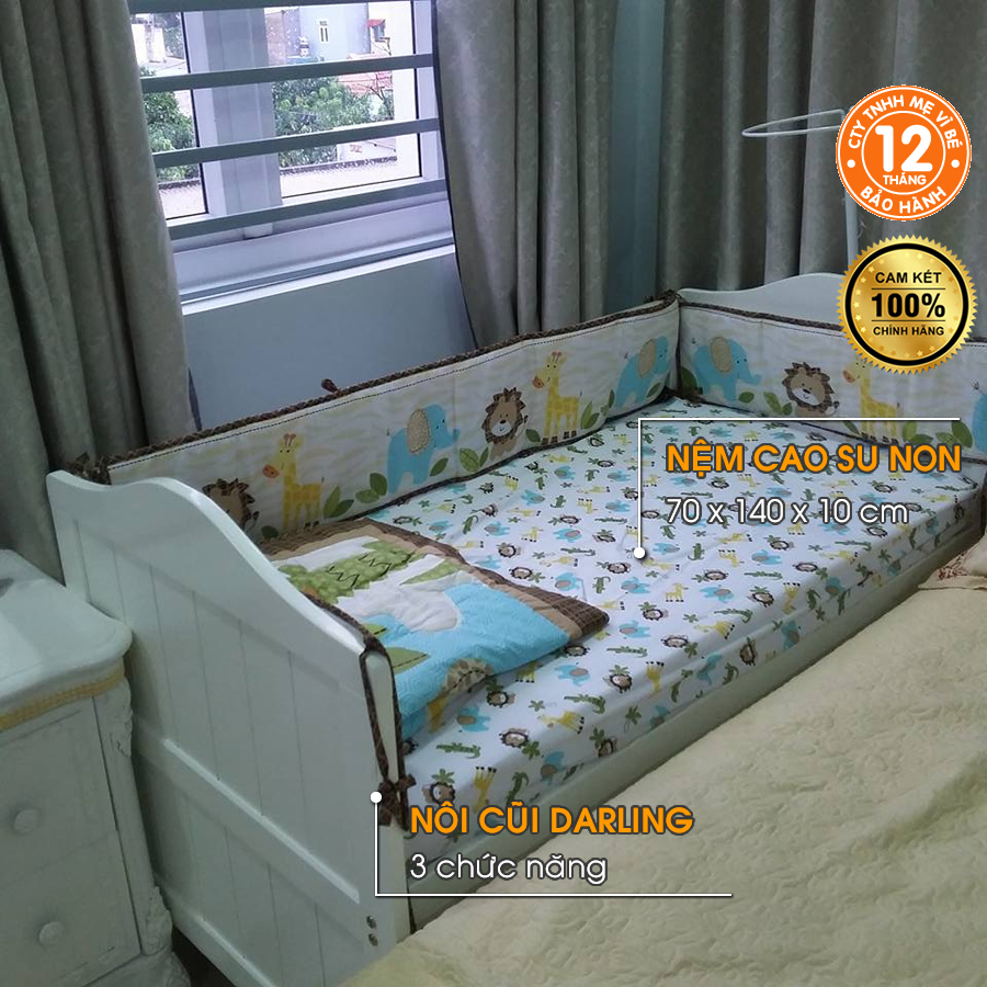 Nôi cũi, giường cũi, nôi cũi ghép giường, nôi cũi em bé, nôi cũi cho bé, giường cũi Darling màu trắn