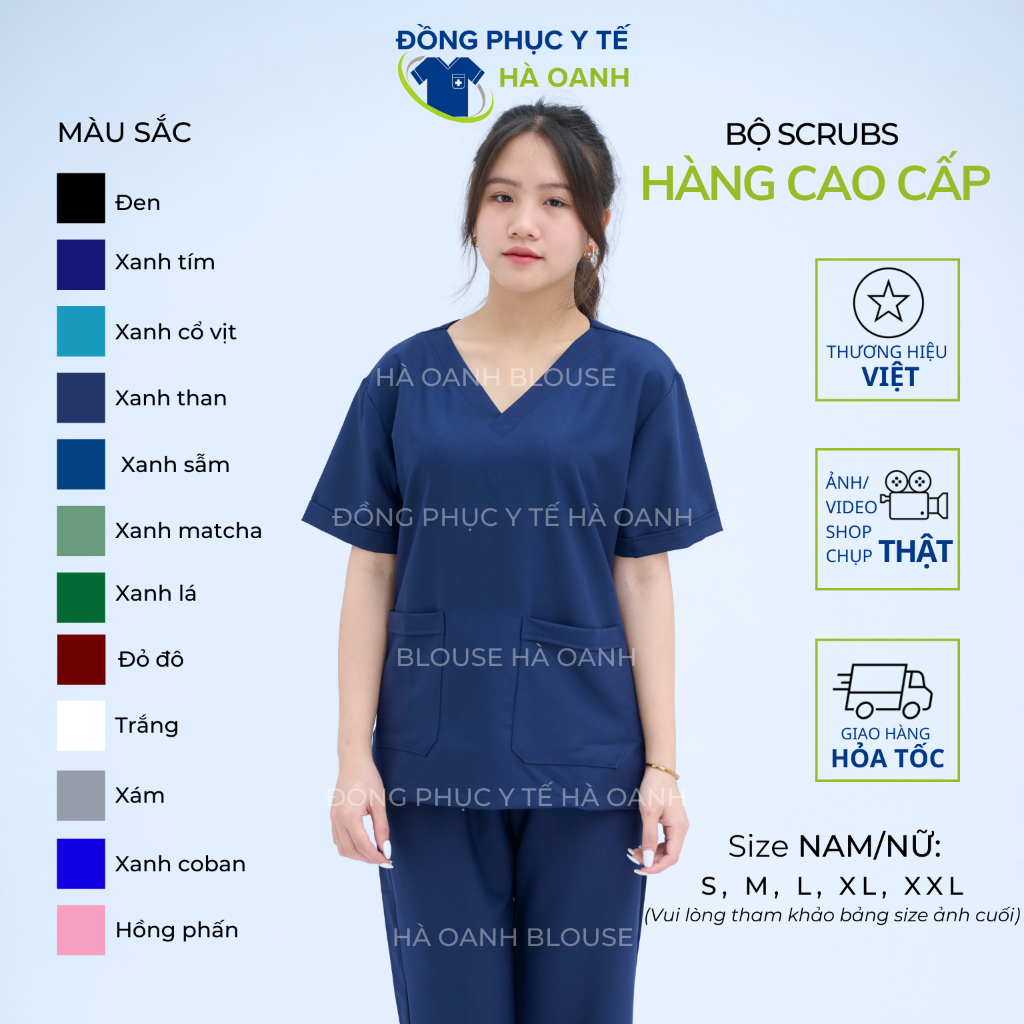 [CAO CẤP] Bộ Scrubs bác sĩ MỀM, MÁT, KHÔNG NHĂN cho nhân viên y tế, đồng phục spa, quần áo phòng mổ, phẫu thuật Hà Oanh