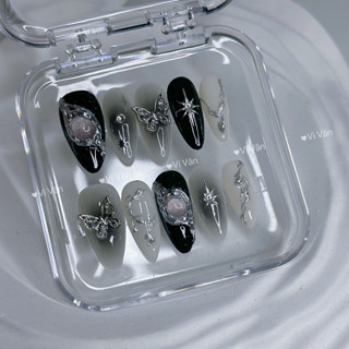 Nail box đen cá tính tráng gương bạc