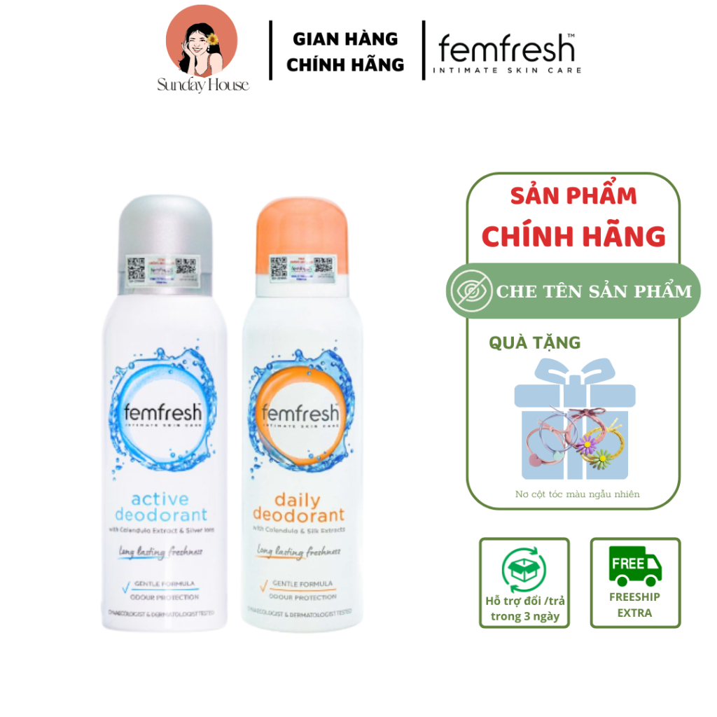 [CHÍNH HÃNG] Xịt Thơm Mát, Khử Mùi Vùng Kín Lưu Hương Suốt 24h Femfresh Deodorant Spray 125ml