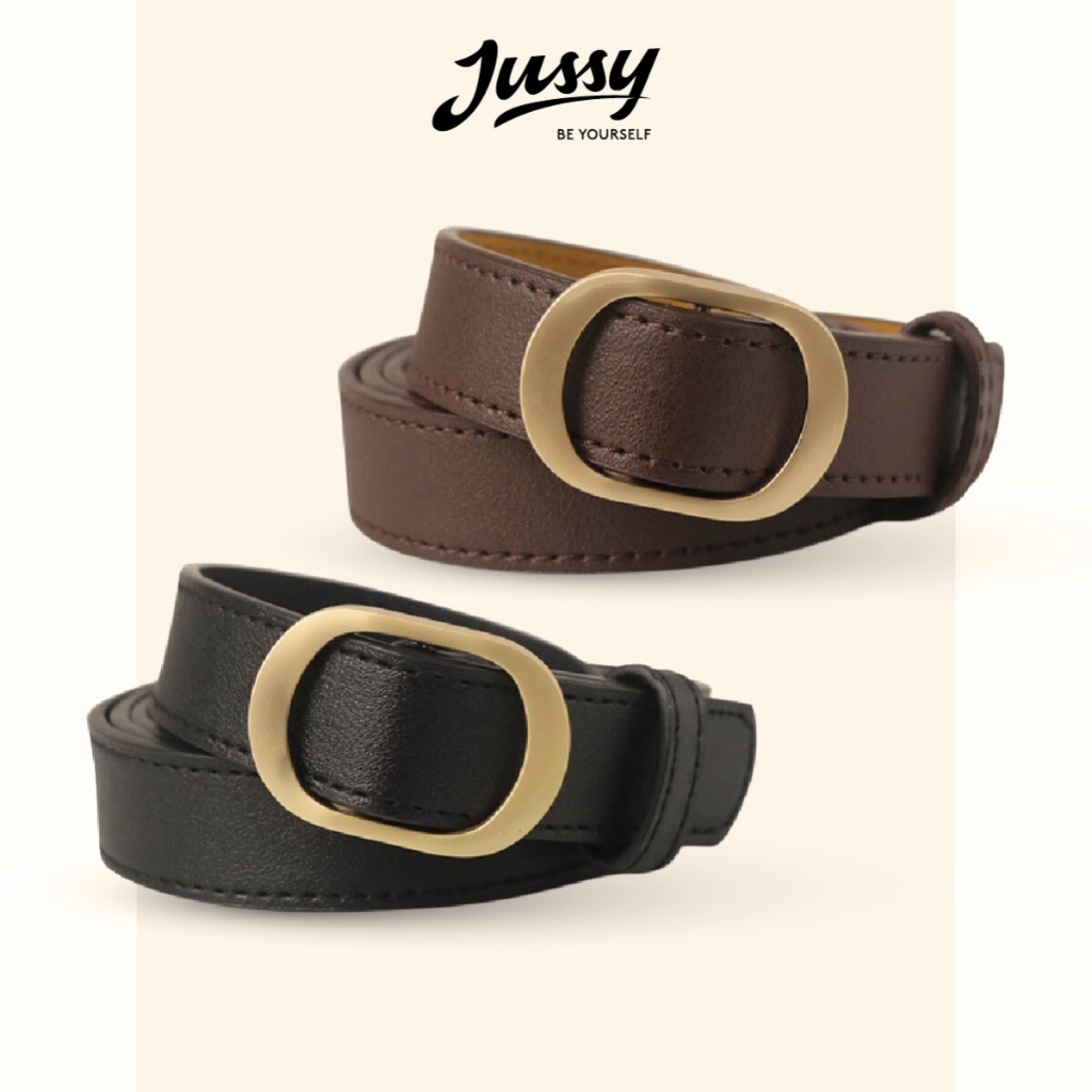  Thắt Lưng Mặt Oval Màu Vàng Ánh Kim Sang Chảnh JTL03 Jussy Official Kiểu Dây Nịt Nam Nữ Bản Nhỏ Chất Da Pu Bền Chắc 