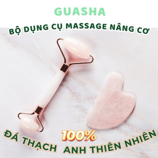 Bộ Đ||á Guasha Massage x||oá nhăn  + Cây Lăn Massage Nâng Cơ Bằng Đ||á Tự Nhiên