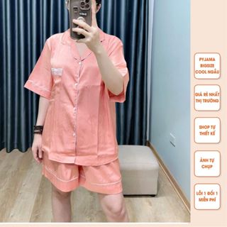 Bộ Pijama nữ bigsize cam hồng cộc đùi chất lụa lụa xước vân gỗ Tô Châu dành cho nữ, bà bầu.
