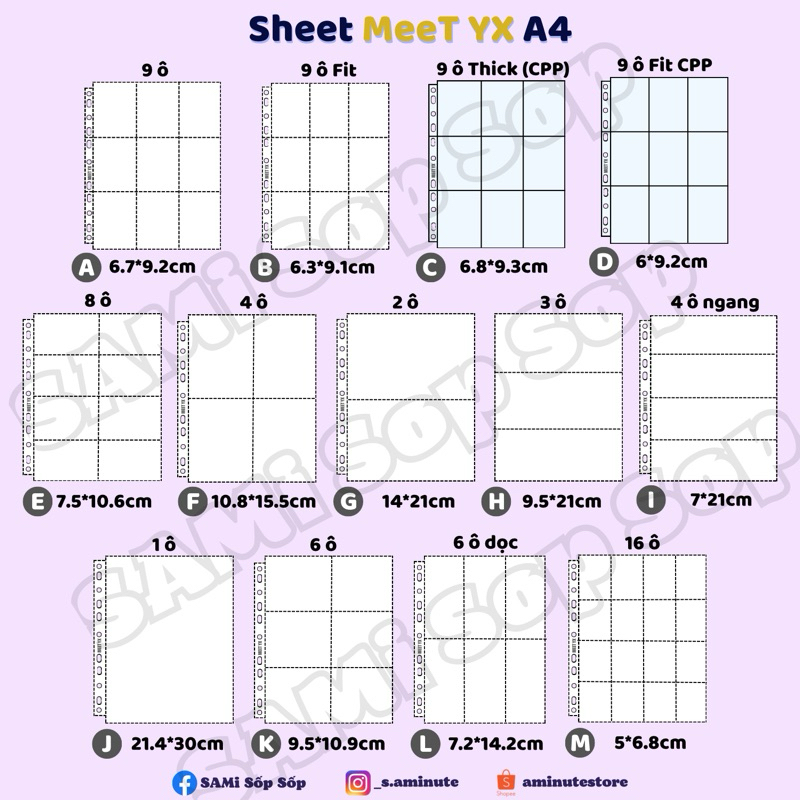 [Đặt tối thiểu từ 5 sheets] Sheet MeeT YX A4 1 mặt trang binder A4 đựng card sưu tầm thẻ bài