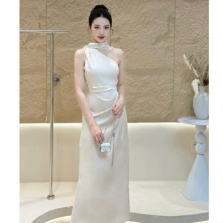 Đầm lụa dự tiệc cao cấp thiết kế lệch vai, dáng dài siêu sang chảnh- HANE dress