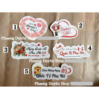 Tag giấy, baner, topper chúc mừng 8/3, QUỐC TẾ PHỤ NỮ trang trí bó hoa,bánh kem