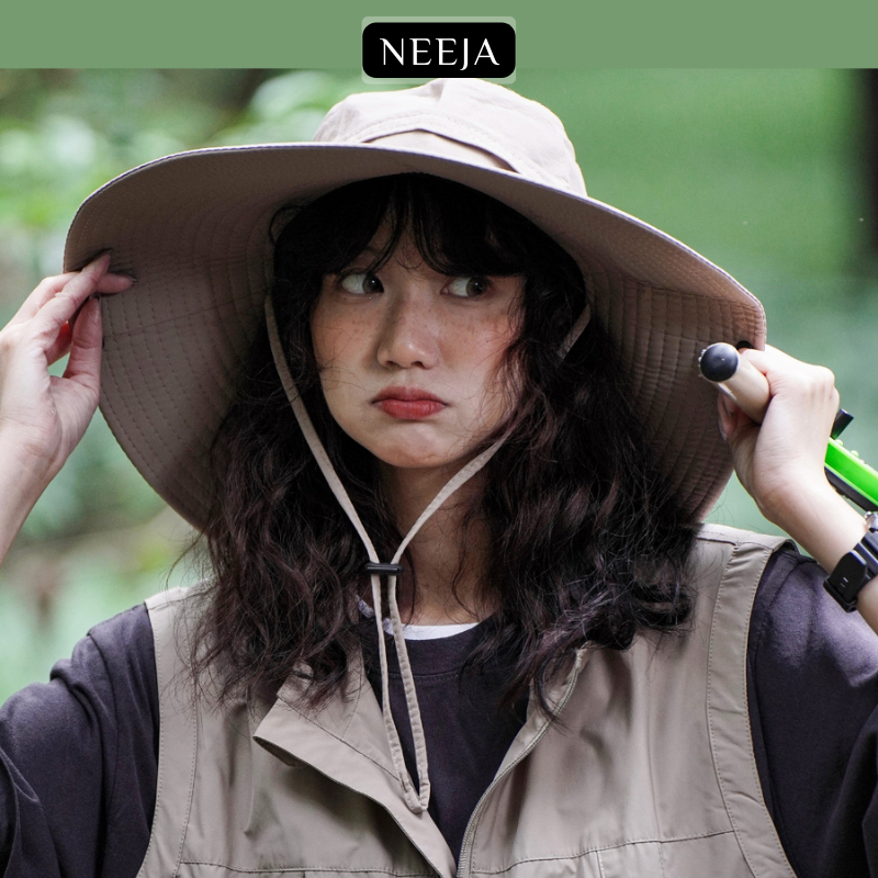 Mũ Bucket Vành Rộng Neeja 3 Màu Cá Tính Chống Tia Uv Thoáng Mát Có Dây Rút Tiện Lợi