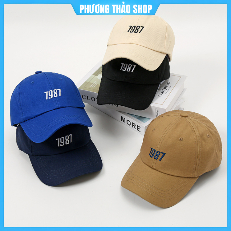 Mũ lưỡi trai nam nữ 1987 đa dạng họa tiết thêu chữ, Nón lưỡi trai kiểu dáng ulzzang form unisex nam 