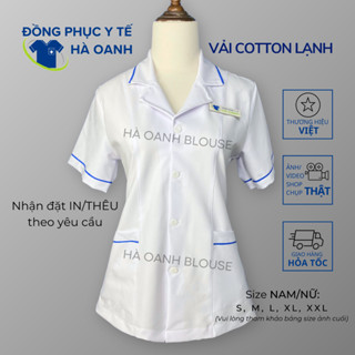 [CAO CẤP] Áo Blouse trắng dáng ngắn vải COTTON LẠNH Hàn Quốc DÀY MÁT cho y tá/điều dưỡng phối viền xanh dương/xanh lá/đỏ