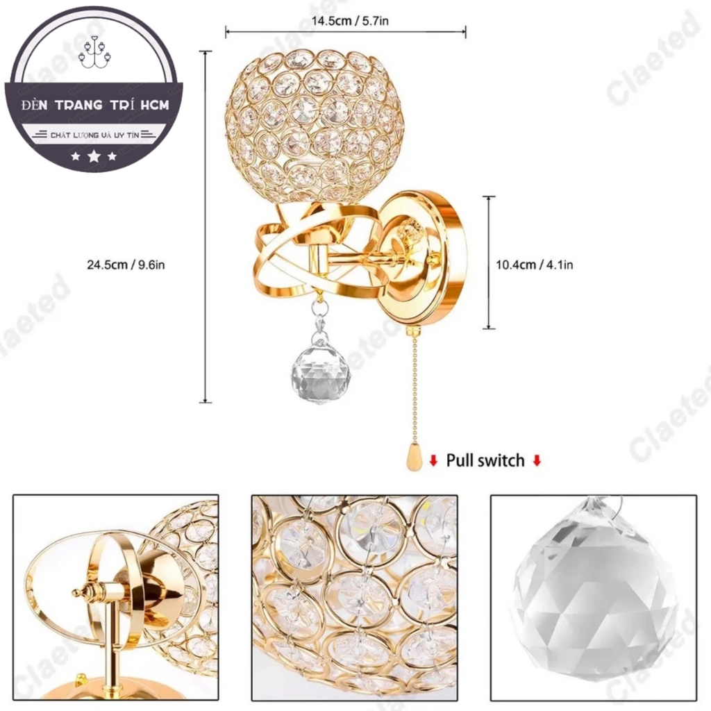 Đèn tường trang trí chất liệu pha lê trang trí nhà cửa DTTHCM + Tặng kèm bóng led E27